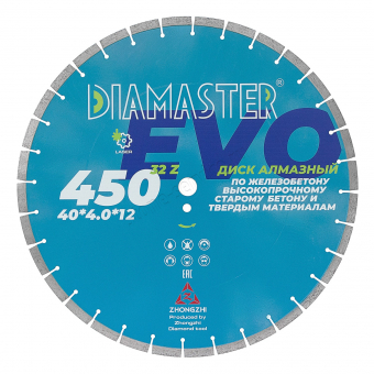 диск сегментный laser evo д.450*2,8*25,4 (40*4,0*12)мм | 32z/железобетон/wet/dry diamaster